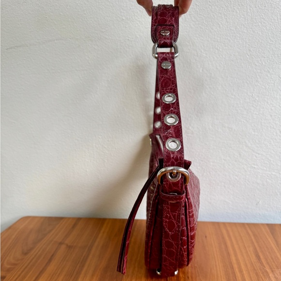 By Far Gib Shoulder Bag Wine Circular Croco Embossed Leather EUC - Picture 9 of 15